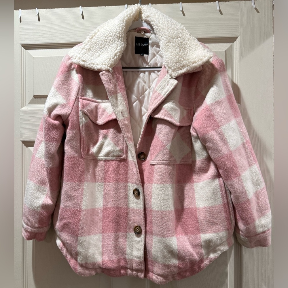 Me Jane Cream Quilted Jacket with removable fur collar.